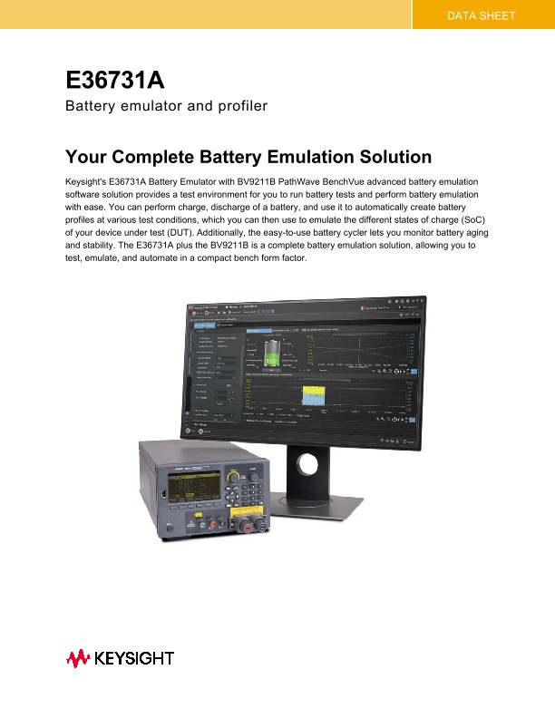 E36731A Battery emulator and profiler PDF Asset Page Keysight